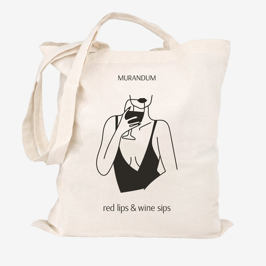 MUR Tote bag Red Lips Wine Sips